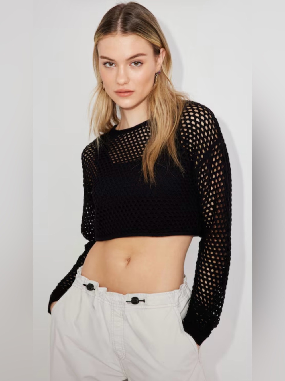 Garage Black Open Knit Crop Sweater Size Extra Small XS
